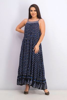 Womens Printed Maxi Dress Black/Blue/White Womens Printed Maxi Dress Black/Blue/White