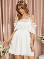 YOINS Lace Trim Short Cold Shoulder Sleeves Mini Dress - thumbnail