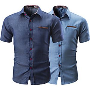 Men's Shirt Solid Colored Button-Down Short Sleeve Casual Tops Cotton Casual Fashion Breathable Comfortable Navy Blue Light Blue Lightinthebox