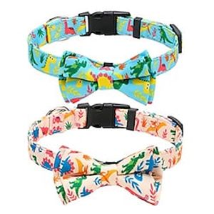 Dog Collar 2 Packs with Bow Tie - Adjustable Pet Puppy Collar with Quick Release Dinosaur Print Collars Soft for Small Medium Dogs Lightinthebox