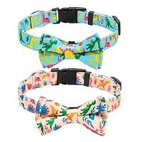 Dog Collar 2 Packs with Bow Tie - Adjustable Pet Puppy Collar with Quick Release Dinosaur Print Collars Soft for Small Medium Dogs Lightinthebox - thumbnail