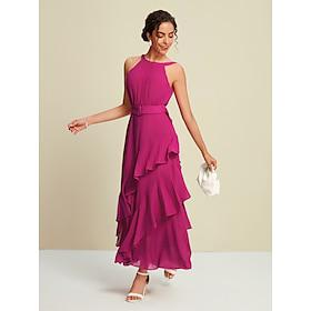 Rose Red Chiffon Party/Wedding Guest Sleeveless Ruffle Solid Maxi Party Dressdress to impress 2024