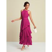 Rose Red Chiffon Party/Wedding Guest Sleeveless Ruffle Solid Maxi Party Dressdress to impress 2024 - thumbnail