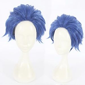 Cosplay Costume Wig Cosplay Wig Gilbert Bougainvillea Violet Evergarden Straight Asymmetrical Wig Short Blue Synthetic Hair 12 inch Men's Anime Cosplay Cool Blue miniinthebox