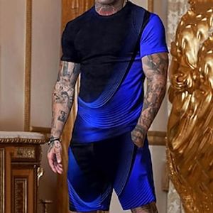 Men's Shorts and T Shirt Set T-Shirt Outfits Graphic Optical Illusion Striped Crew Neck Clothing Apparel 3D Print Plus Size Outdoor Daily Short Sleeve 3D Print 2 Piece 2pcs Designer Casual Comfortable miniinthebox