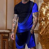 Men's Shorts and T Shirt Set T-Shirt Outfits Graphic Optical Illusion Striped Crew Neck Clothing Apparel 3D Print Plus Size Outdoor Daily Short Sleeve 3D Print 2 Piece 2pcs Designer Casual Comfortable miniinthebox - thumbnail