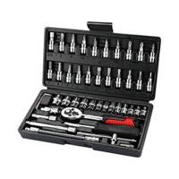 46pcs/set Socket Ratchet Torque Wrench Extension Bar Drill Bits Automobiles Repair Tools Kit Multifunction Repair Hand Tool Kit,Black