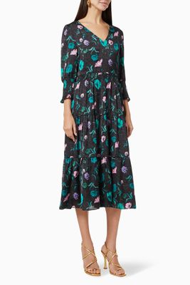 Floral Print Midi Dress in Nylon Floral Print Midi Dress in Nylon