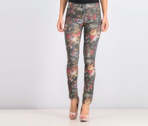 Womens Floral Skinny Jeans  Olive/Red Combo