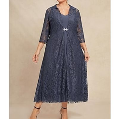 Women's Plus Size Dress Set Pure Color Shirt Collar 34 Length Sleeve Fall Winter Stylish Casual Midi Dress Holiday Going out Dress Lightinthebox