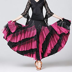 Ballroom Dance Skirts Cascading Ruffles Split Joint Women's Training Performance Satin Tulle Milk Fiber miniinthebox