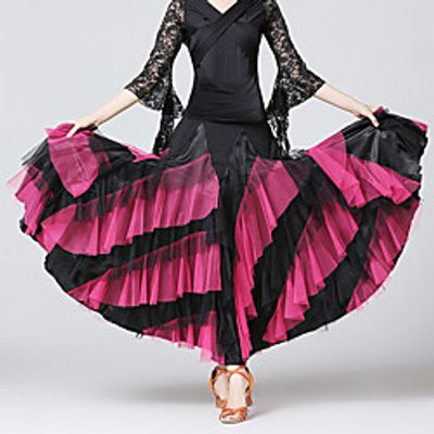 Ballroom Dance Skirts Cascading Ruffles Split Joint Women's Training Performance Satin Tulle Milk Fiber miniinthebox