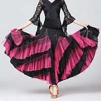 Ballroom Dance Skirts Cascading Ruffles Split Joint Women's Training Performance Satin Tulle Milk Fiber miniinthebox - thumbnail