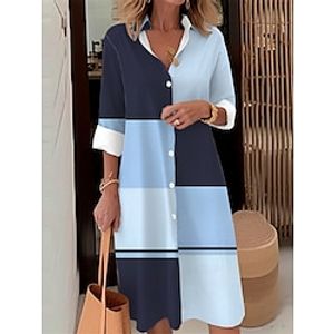 Women's Shirt Dress Casual Dress Midi Dress Outdoor Office Daily Polyester Fashion Modern Shirt Collar Button Pocket Long Sleeve Fall Winter 2023 Loose Fit Blue Geometric Plaid S M L XL 2XL Lightinthebox