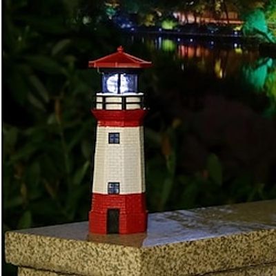 Solar Light Tower, Resin Light Rotating Garden LED Outdoor Smoke Tower Warning Landscape Light Garden Patio Lawn, 360 Degree Rotating Lighthouse Decoration, Lighthouse Gifts Lightinthebox