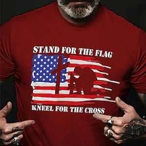 Men's T shirt Tee Graphic Tee Cool Shirt Graphic Prints Cross Faith National Flag Crew Neck Hot Stamping Street Vacation Short Sleeves Print Clothing Apparel Fashion Designer Comfortable Lightinthebox