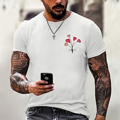 Heart LOVE Fashion Outdoor Casual Men's 3D Print T shirt Tee Sports Outdoor Holiday Festival Valentine's Day T shirt White Pink Red Short Sleeve Crew Neck Shirt Spring  Summer Clothing Apparel S M L Lightinthebox