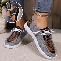Women's Flats Print Shoes Daily Floral Flat Heel Casual Canvas Faux Leather Lace-up Black Dark Gray Lightinthebox - thumbnail