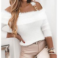 Women's Stylish Solid Color Pullover Long Sleeve Sweater Cardigans Crew Neck Fall White miniinthebox - thumbnail