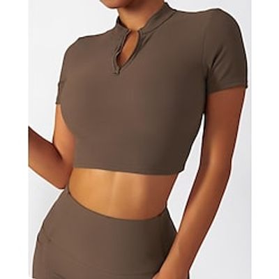 Women's Stand Collar Crop Top Half Zip Solid Color Black Blue Spandex Yoga Fitness Running Tee Tshirt Sport Activewear Breathable Quick Dry Moisture Wicking Stretchy Lightinthebox