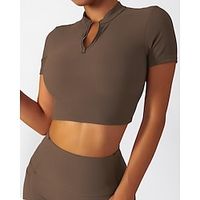Women's Stand Collar Crop Top Half Zip Solid Color Black Blue Spandex Yoga Fitness Running Tee Tshirt Sport Activewear Breathable Quick Dry Moisture Wicking Stretchy Lightinthebox - thumbnail