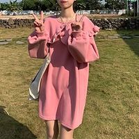 Women's Sweatshirt Dress Winter Dress  Green Pink Grey Long Sleeve Pure Color Ruffle Winter Fall Crew Neck Stylish Casual Fall Dress Loose Fit 2022 M XL 2XL 3XL Lightinthebox - thumbnail