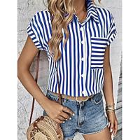 Shirt Blouse Women's Black Pink Red Stripes Button Pocket Print Daily Elegant V Neck Regular Fit S Lightinthebox