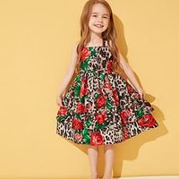 Kids Little Girls' Dress Floral Leopard A Line Dress Daily Ruched Print Red Above Knee Sleeveless Princess Sweet Dresses Summer Regular Fit 1pcs 2-6 Years Lightinthebox - thumbnail