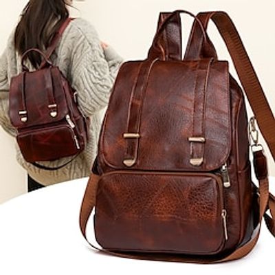 Women's Backpack Functional Backpack Daily Traveling Color Block Geometric Pattern Punk PU Leather Large Capacity Waterproof Zipper Black Red Brown Lightinthebox