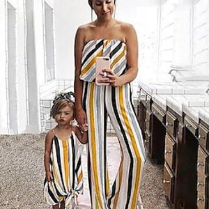 Overall  Jumpsuit Swimwear Mommy and Me Stripes Red Stripe Yellow stripes Matching Outfits Lightinthebox