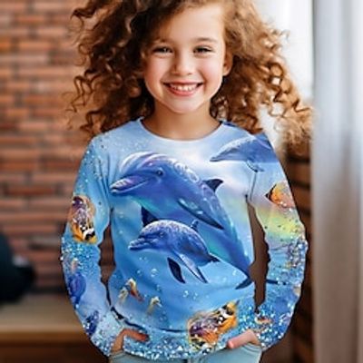 Girls' 3D Dolphin Tee Shirt Long Sleeve 3D Print Spring Fall Active Fashion Cute Polyester Kids 3-12 Years Crew Neck Outdoor Casual Daily Regular Fit Lightinthebox