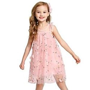 girl's dresses baby girls summer dress toddler casual appliques seeveless floral girl children clothing a-line pink gray 2 colors 2-8t Lightinthebox