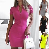 Women's Casual Dress Sheath Dress Summer Dress Mini Dress Zipper Valentine's Day Street Date Streetwear Stand Collar Short Sleeve Regular Fit Black Blue Purple Color S M L XL 2XL Size Lightinthebox - thumbnail