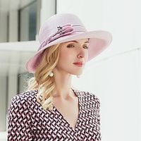 Cute Wedding Poly  Cotton Blend Hats with Sash  Ribbon  Lace-up  Braided Strap 1PC Casual  Birthday  Melbourne Cup Headpiece Lightinthebox - thumbnail