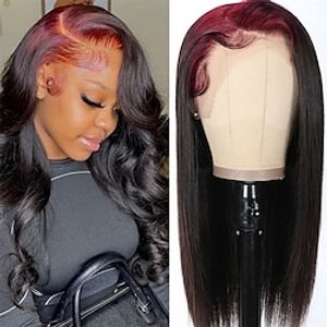 Skunk Stripe Hair 99J Root 13X4 Lace Front Wigs Human Hair Straight Colored Wig With Red Root 10A 99J1B Lace Front Wigs Burgundy Wine Red Silky Straight Transparent Lace Wig Lightinthebox