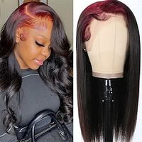 Skunk Stripe Hair 99J Root 13X4 Lace Front Wigs Human Hair Straight Colored Wig With Red Root 10A 99J1B Lace Front Wigs Burgundy Wine Red Silky Straight Transparent Lace Wig Lightinthebox - thumbnail