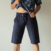 Men's Linen Shorts Summer Shorts Beach Shorts Pocket Drawstring Elastic Waist Plain Comfort Breathable Short Holiday Vacation Beach Linen Cotton Blend Hawaiian Boho Dark Blue Coffee Lightinthebox