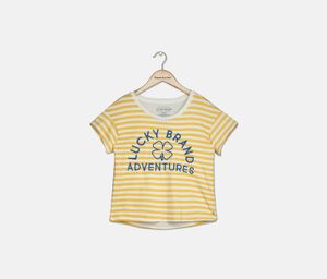 Kids Girls Stripe Graphic Short Sleeve Top  Cornsilk