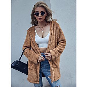 Litb Basic Women's WoCoat Daily Work Fall Winter Long Coat Slim Warm Sporty Casual Jacket Long Sleeve Solid Color Patchwork Apricot Lightinthebox