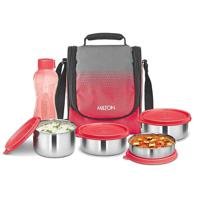 Milton Tasty 4 Stainless Steel Containers Combo Lunch Bag With Bottle - Red MT_TSS6_RD