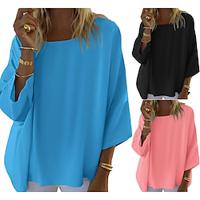 Women's Shirt Blouse Plain Daily Black 3/4 Length Sleeve Casual Crew Neck Summer Lightinthebox