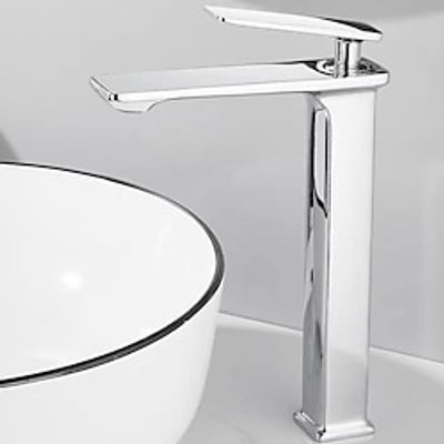 Bathroom Vessel Faucet Tall 11 inch, Sink Mixer Basin Taps Deck Mounted, Monobloc Single Handle Cermaic Valve Washroom Taps with Cold and Hot Hose Black Golden White Chrome Lightinthebox