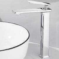 Bathroom Vessel Faucet Tall 11 inch, Sink Mixer Basin Taps Deck Mounted, Monobloc Single Handle Cermaic Valve Washroom Taps with Cold and Hot Hose Black Golden White Chrome Lightinthebox - thumbnail