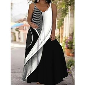 Women's Plus Size Casual Dress Slip Dress Color Block Stripe Long Dress Maxi Dress Sleeveless Print V Neck Fashion Daily Black Summer Spring L XL XXL 3XL 4XL Lightinthebox