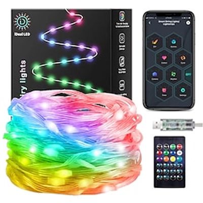 33 ft 100 LEDs Colour Changing Fairy Lights Music Sync Remote Control amp; App Control USB DIY Waterproof Smart Fairy Lights for Party, Wedding, Bedroom, Christmas miniinthebox