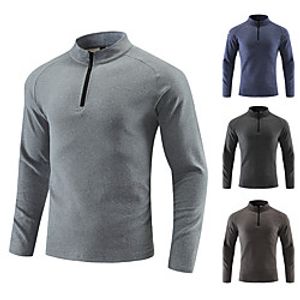 Men's Long Sleeve Running Shirt Half Zip Tee Tshirt Athletic Summer Elastane Breathable Quick Dry Moisture Wicking Fitness Gym Workout Running Mountaineering Sportswear Solid Colored Normal Dark Grey Lightinthebox