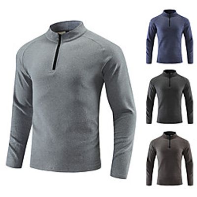 Men's Long Sleeve Running Shirt Half Zip Tee Tshirt Athletic Summer Elastane Breathable Quick Dry Moisture Wicking Fitness Gym Workout Running Mountaineering Sportswear Solid Colored Normal Dark Grey Lightinthebox