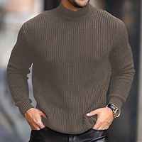 Men's Sweater Pullover Ribbed Knit Cropped Knitted Solid Color Turtleneck Keep Warm Modern Contemporary Work Daily Wear Clothing Apparel Fall  Winter Black Light Grey M L XL Lightinthebox - thumbnail
