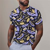 Mask Men's Abstract Print 3D Golf Polo Outdoor Daily Wear Streetwear Mardi Gras Polyester Short Sleeve Turndown Polo Shirts Pink Purple Summer S M L Micro-elastic Lapel Polo Lightinthebox - thumbnail