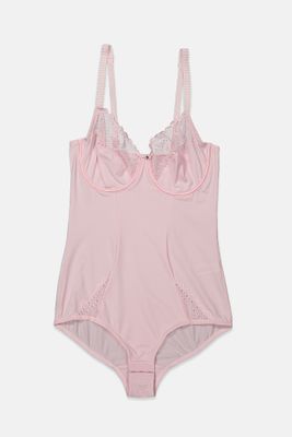 Womens Non Padded Underwired Lace Detail Bodies  Pink